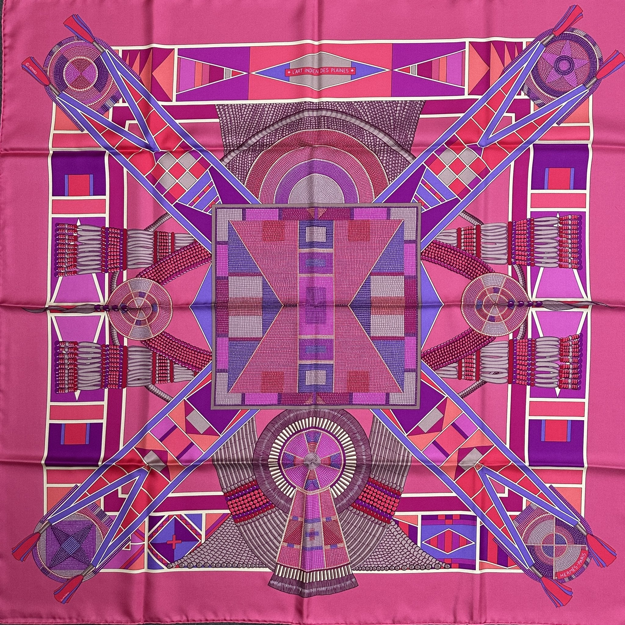 foulard hermes art indien des plaines rose