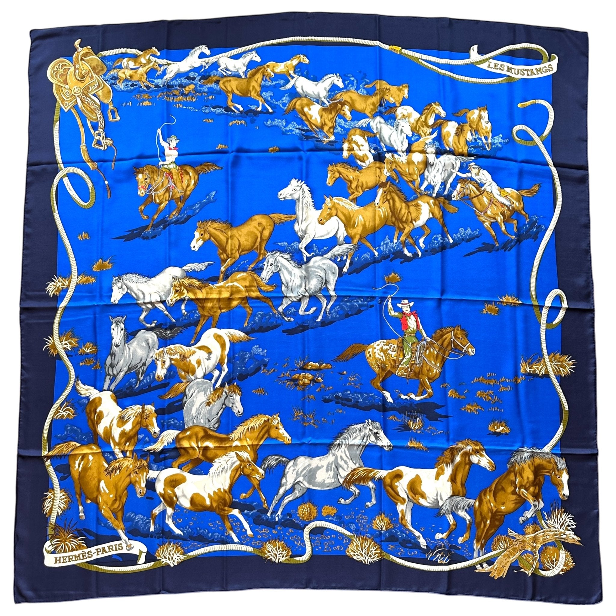 vue d'ensemble du carré Hermès 140 cm les mustangs
