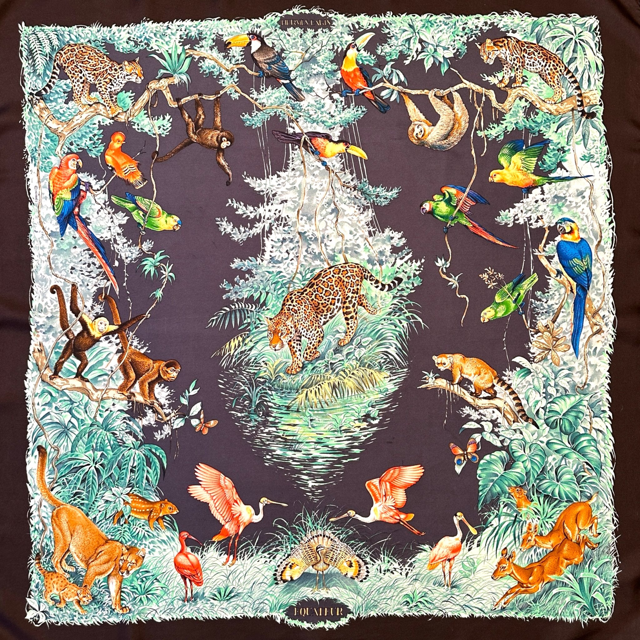 foulard carre hermes equateur par robert dallet marron