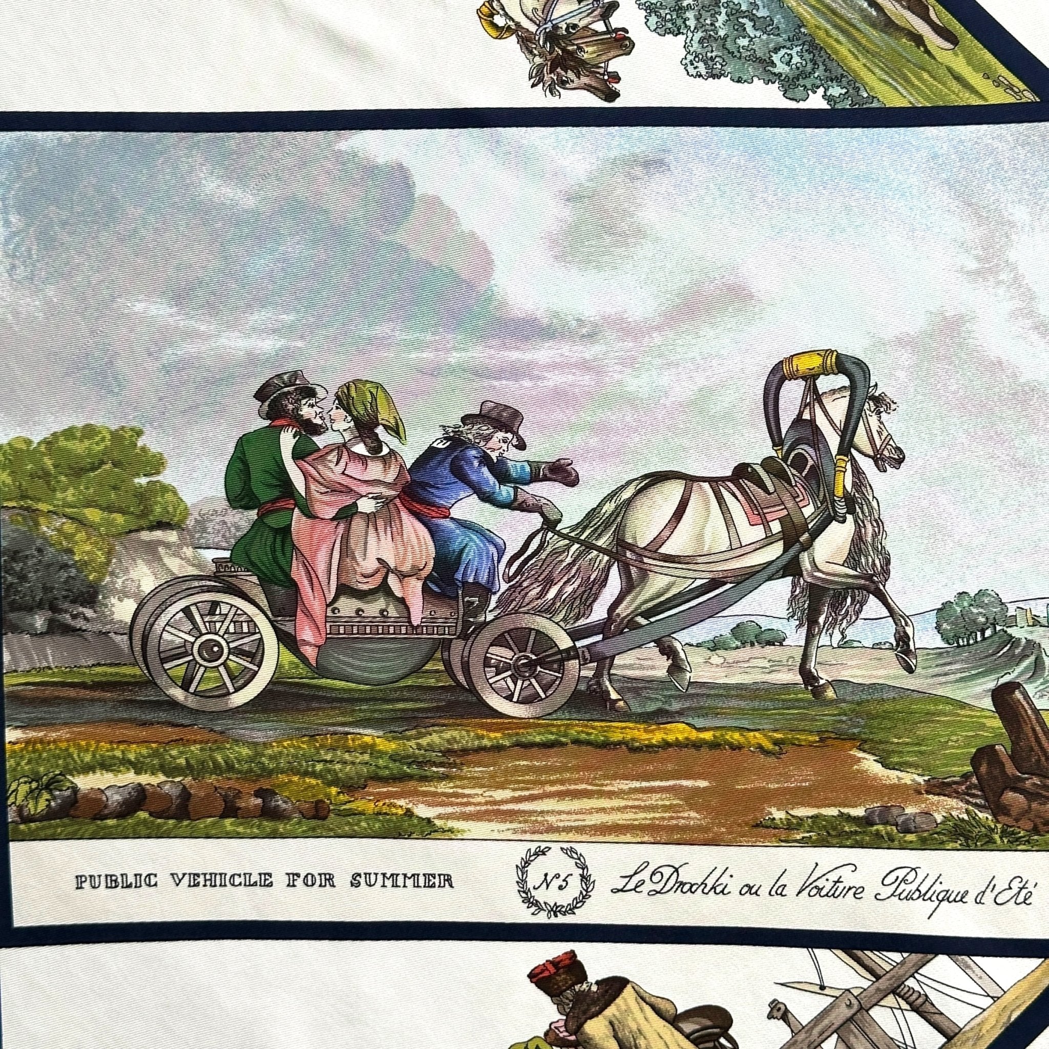 Détail du motif : attelage russe en voiture